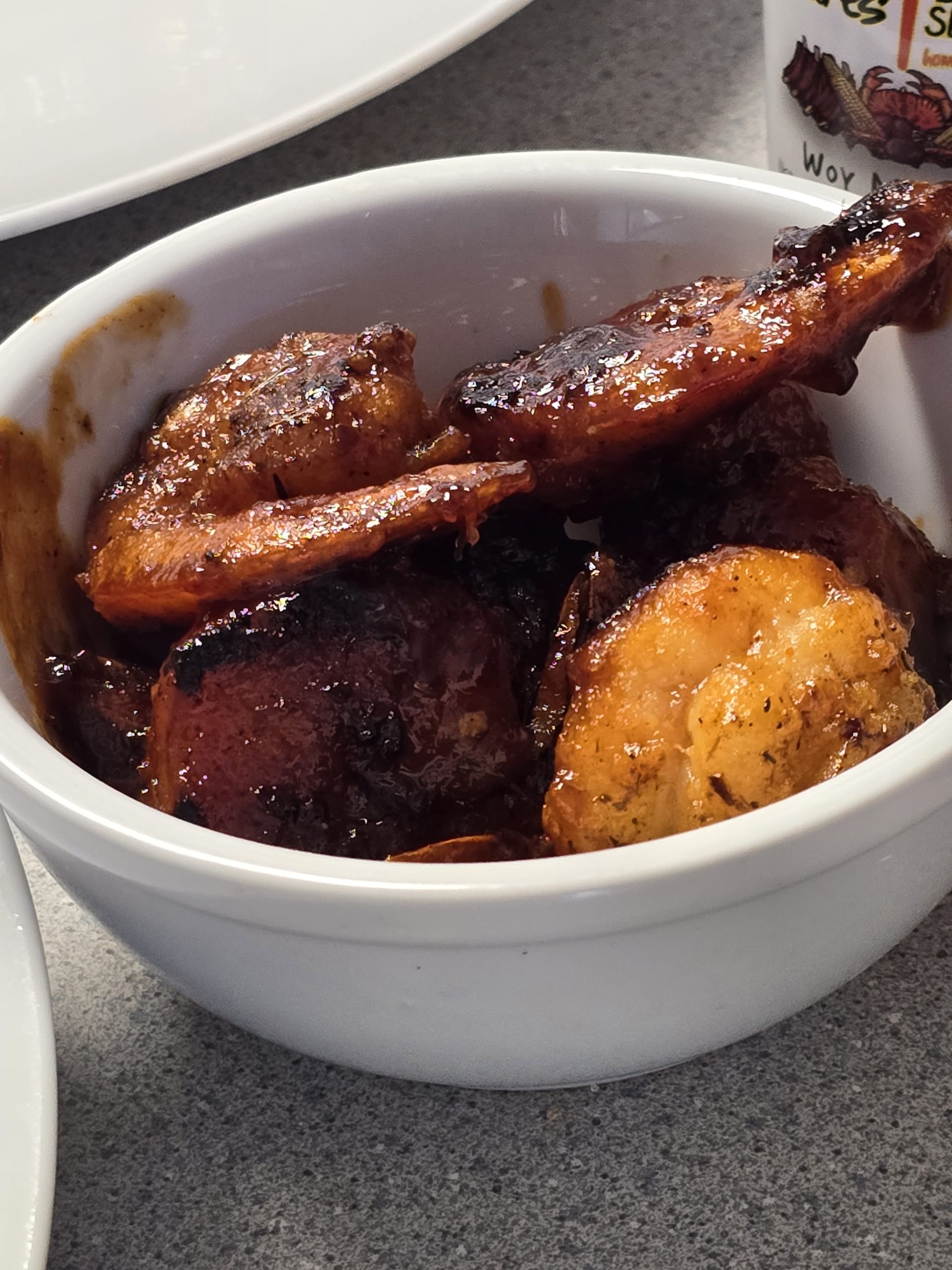 Jerk Shrimp in white bowl
