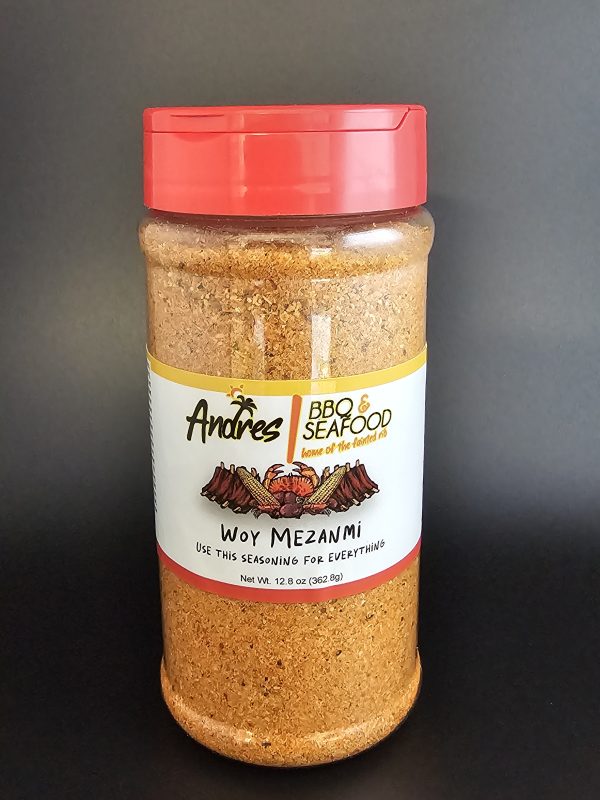 Large bottle of Woy Mezanmi seasoning
